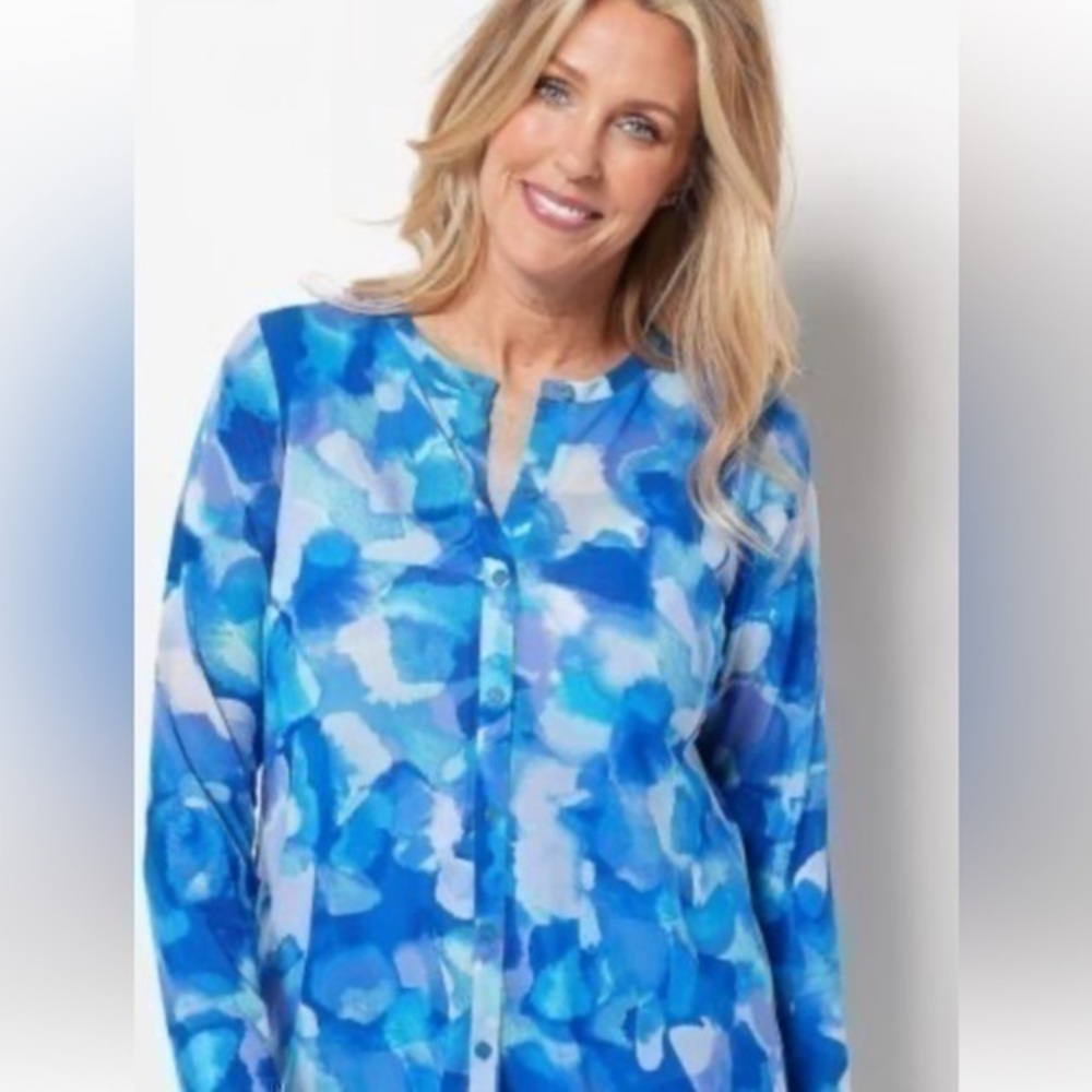 Logo bright geometric print waterfall colored buttoned down cardigan in …